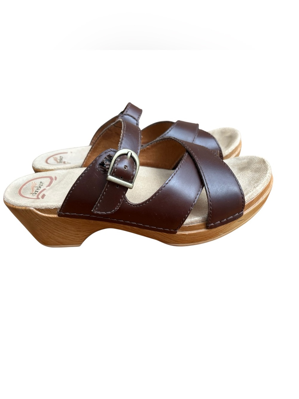 Dansko Brown Leather Crossover Mule with Buckle Size 9 (39)